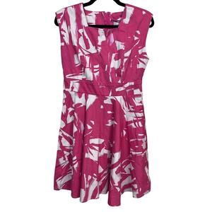 Ixia Pink Abstract Brushstroke Fit and Flare Dress Est Medium Rockabilly USA